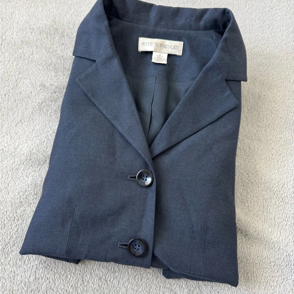 Petite Sophisticate Navy Blazer Jacket Women Petite Size 2 Rayon Career Classic